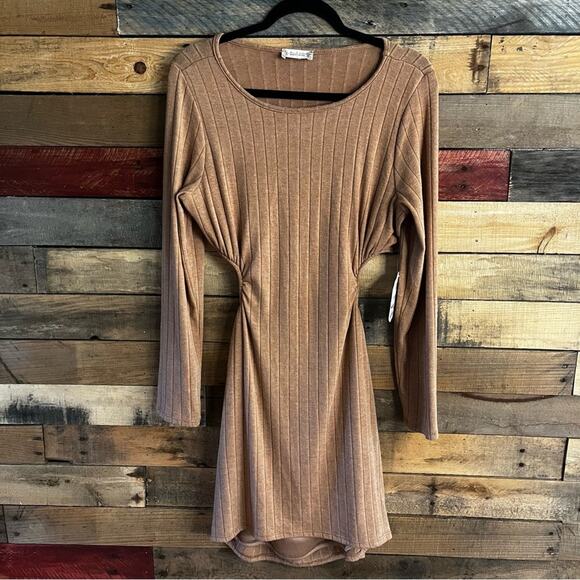 Altar’d State Tan Ribbed Cutout Back Dress Size Large - Picture 1 of 13